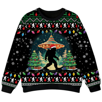 Believe Bigfoot Santa Hat UFO Christmas Ugly Christmas Sweater