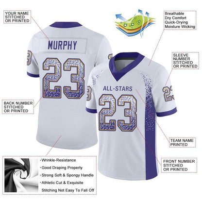 Custom White Purple-Old Gold Drift Fashion Football Jersey