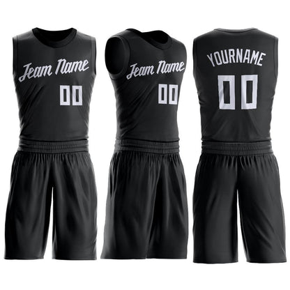Custom Black White Round Neck Basketball Uniform Jersey