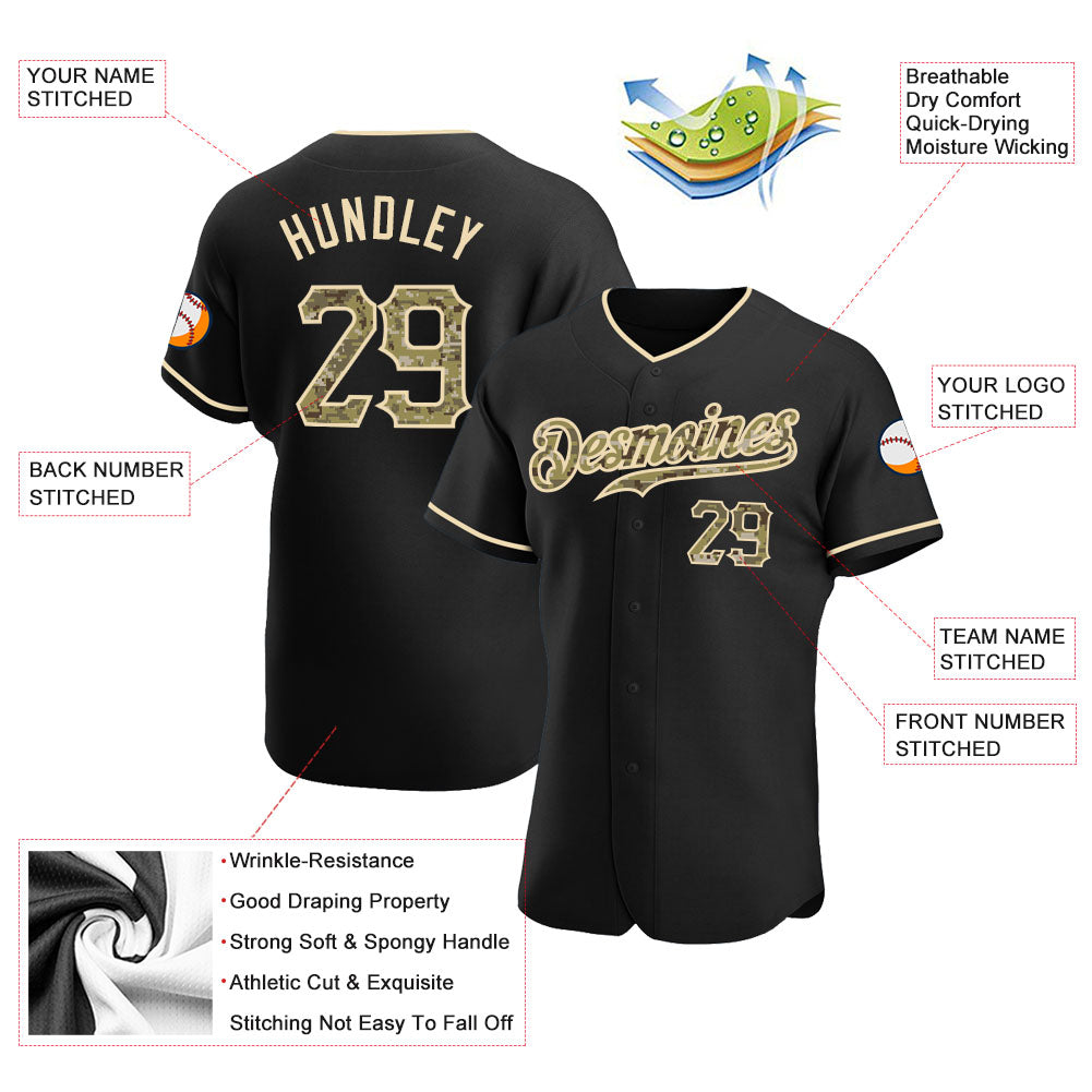 Custom Black Camo-City Cream Authentic Baseball Jersey