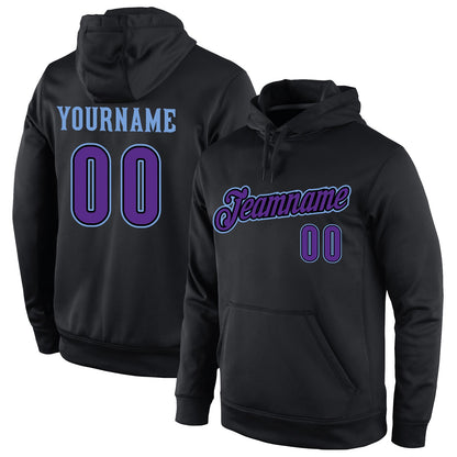 Custom Stitched Black Purple-Light Blue Sports Pullover Sweatshirt Hoodie