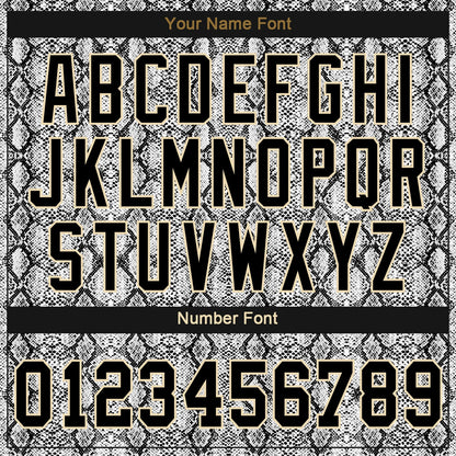 Custom Black Snakeskin Black-Old Gold 3D Pattern Design Authentic Baseball Jersey