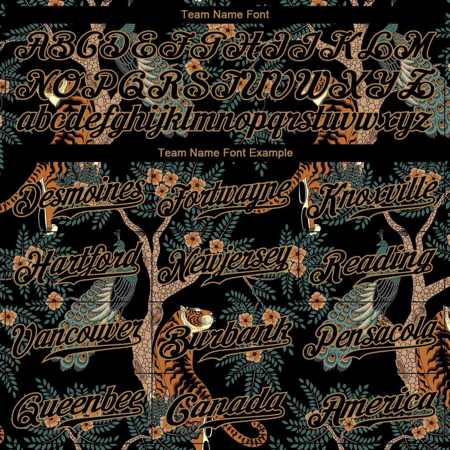 Custom Black Black-Old Gold 3D Pattern Design Tiger And Peacock Authentic Baseball Jersey