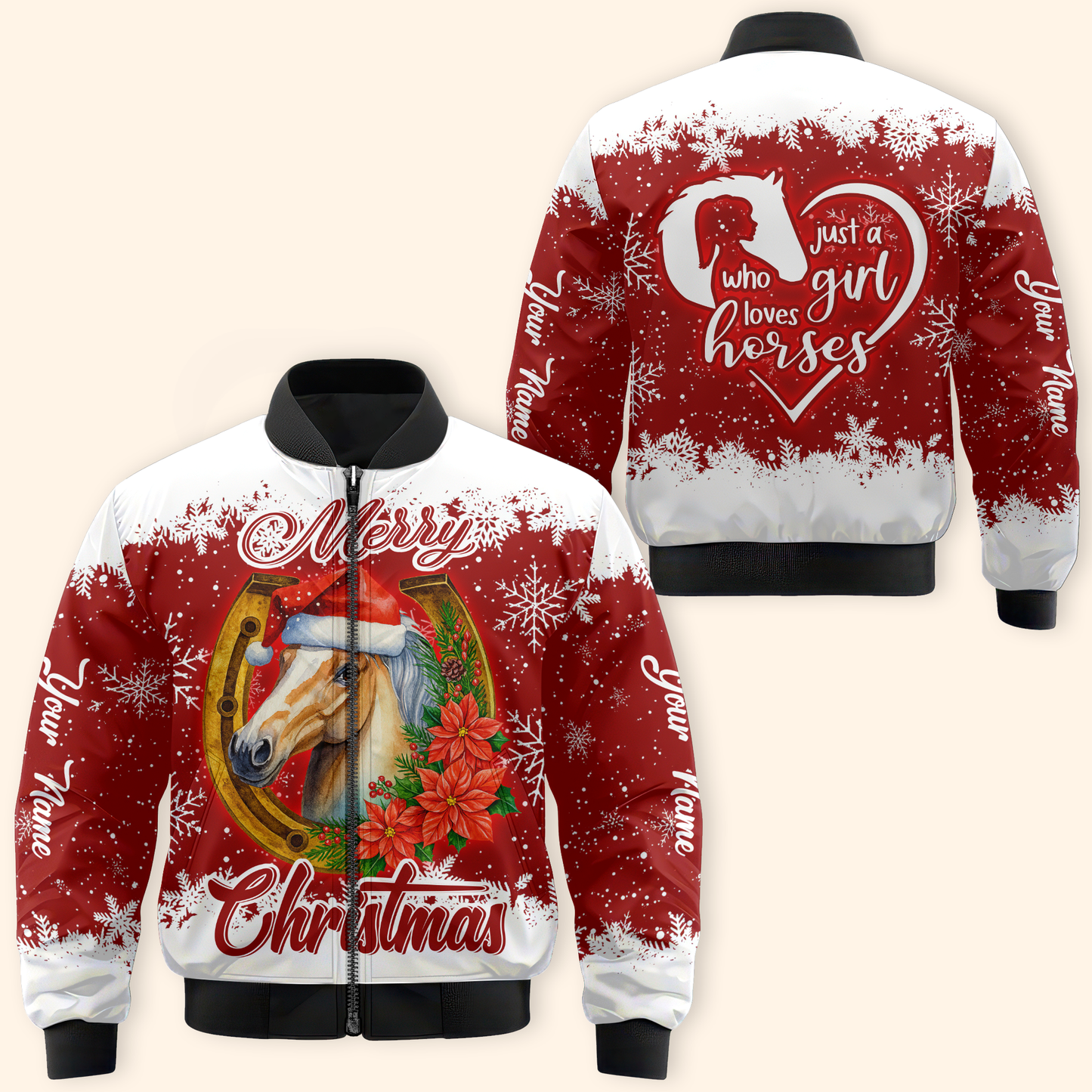 Just a Girl Who Loves Horses Christmas Hoodie – Merry Horse Lover Zip Up Sweatshirt