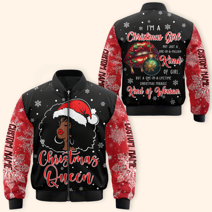 Christmas Queen Hoodie – Holiday Afro Woman Zip Up Sweatshirt