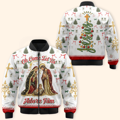 Oh Come Let Us Adore Him Hoodie – Christian Christmas Hoodie with Nativity Scene and Jesus Design