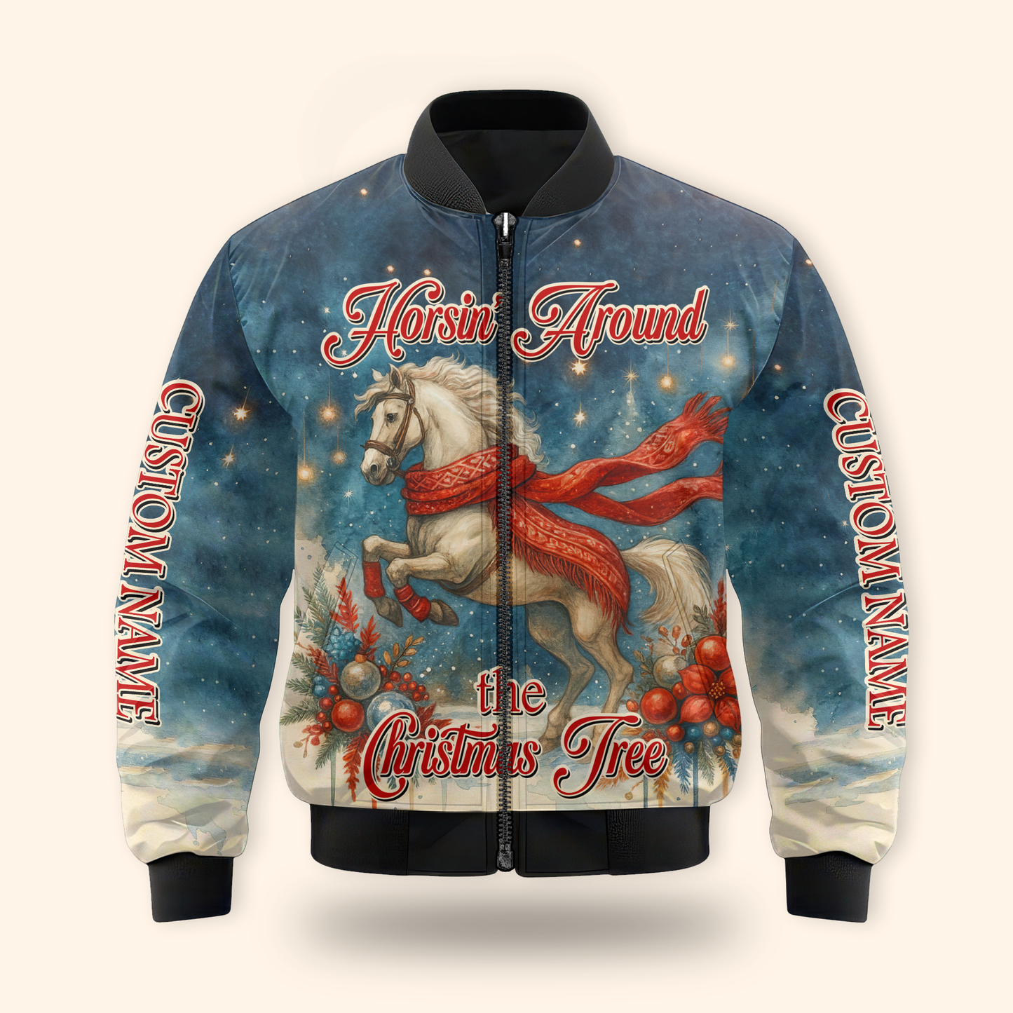 Horsin’ Around the Christmas Tree Hoodie – Funny Horse Lover Holiday Zip Up