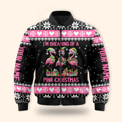I’m Dreaming of a Pink Christmas Hoodie – Cute Flamingo Holiday Zip Up Sweater