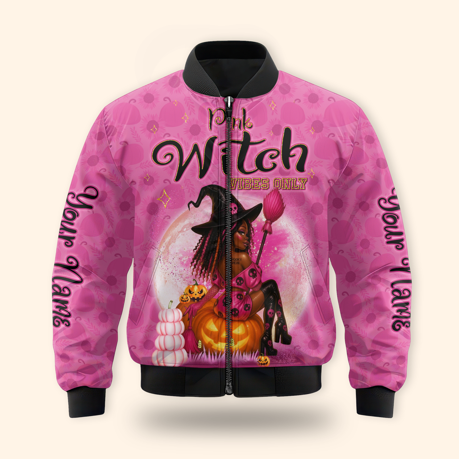 Personalized Pink Witch Hoodie – Halloween Witch Girl Pumpkin Zip Up Sweatshirt, Custom Choo