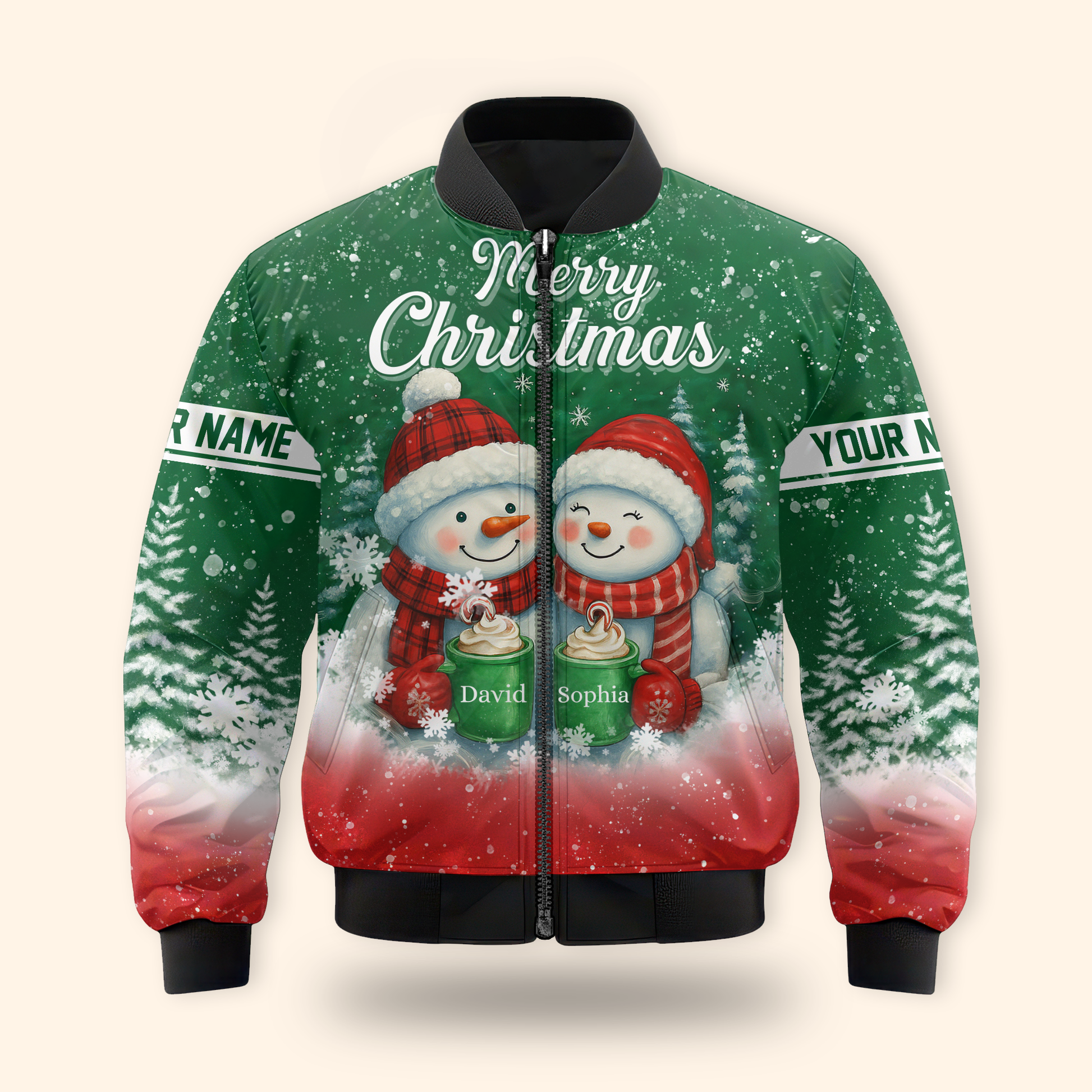 Personalized Snowman Couple Christmas Hoodie – Cute Merry Christmas Zip Up, Custom Name Gift, Custom Choo