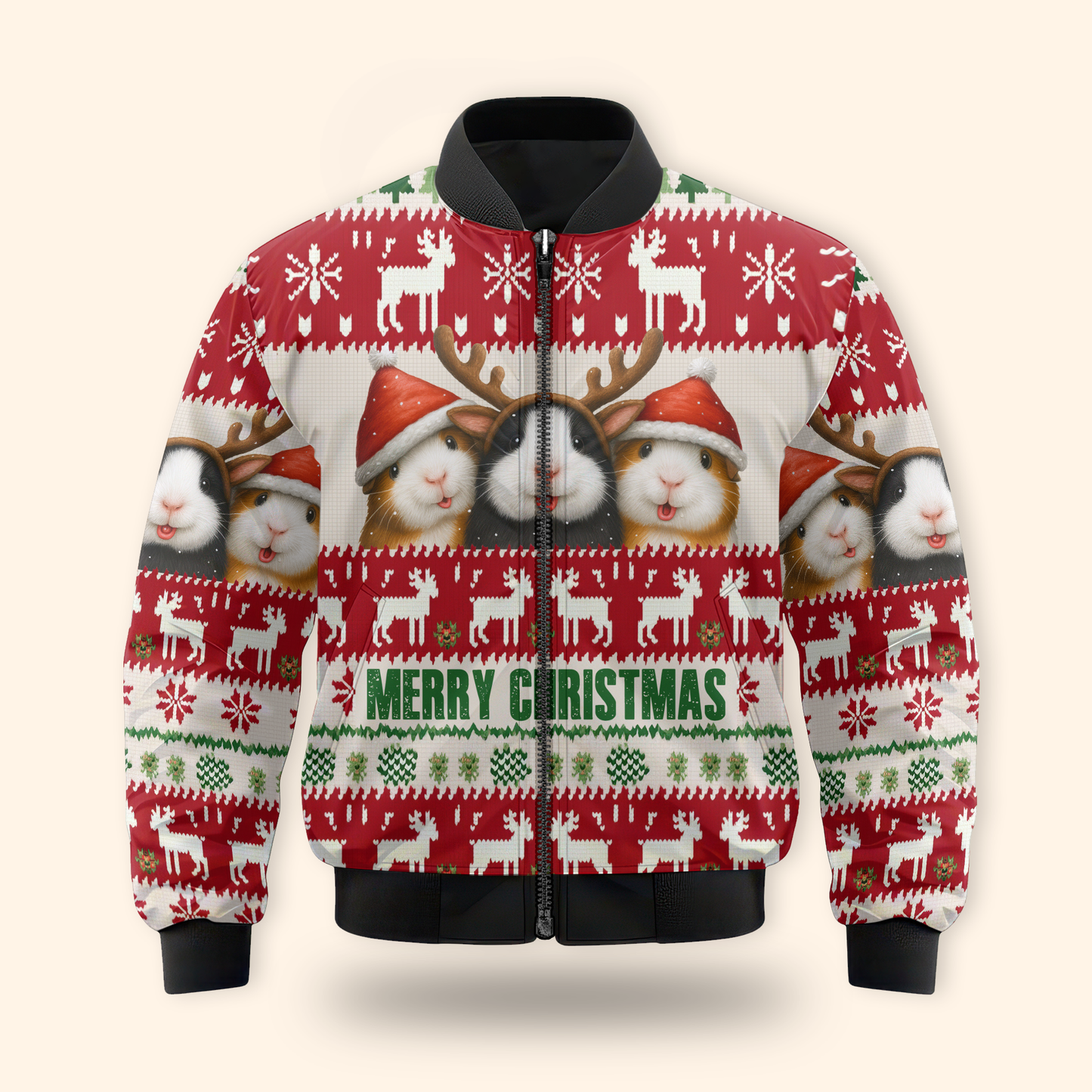 Funny Guinea Pig Christmas Hoodie – Merry Christmas Ugly Sweater Style Zip Up