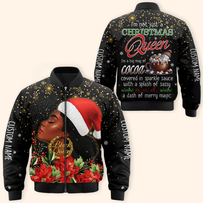 Christmas Queen Hoodie – Black Queen Holiday Zip Up, Sassy Cocoa Quote Hoodie, Custom Name Christmas Gift for Her