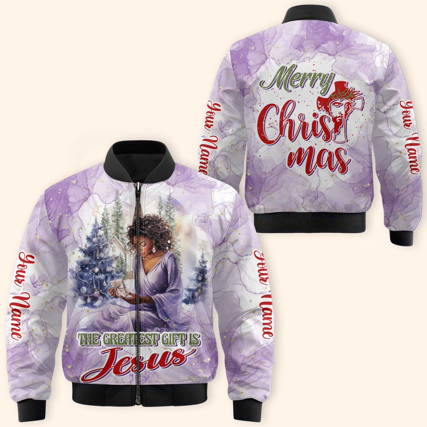 The Greatest Gift Is Jesus Hoodie – Christian Christmas Zip Up, Black Queen Faith Hoodie, Custom Name Design