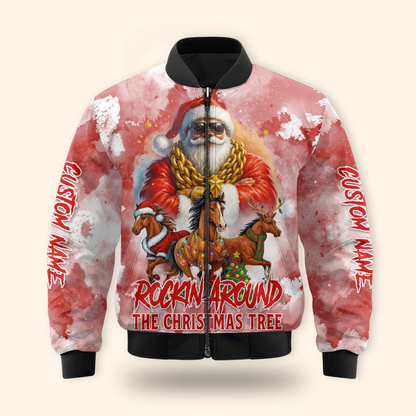Rockin’ Around the Christmas Tree Hoodie – Funny Santa Zip Up