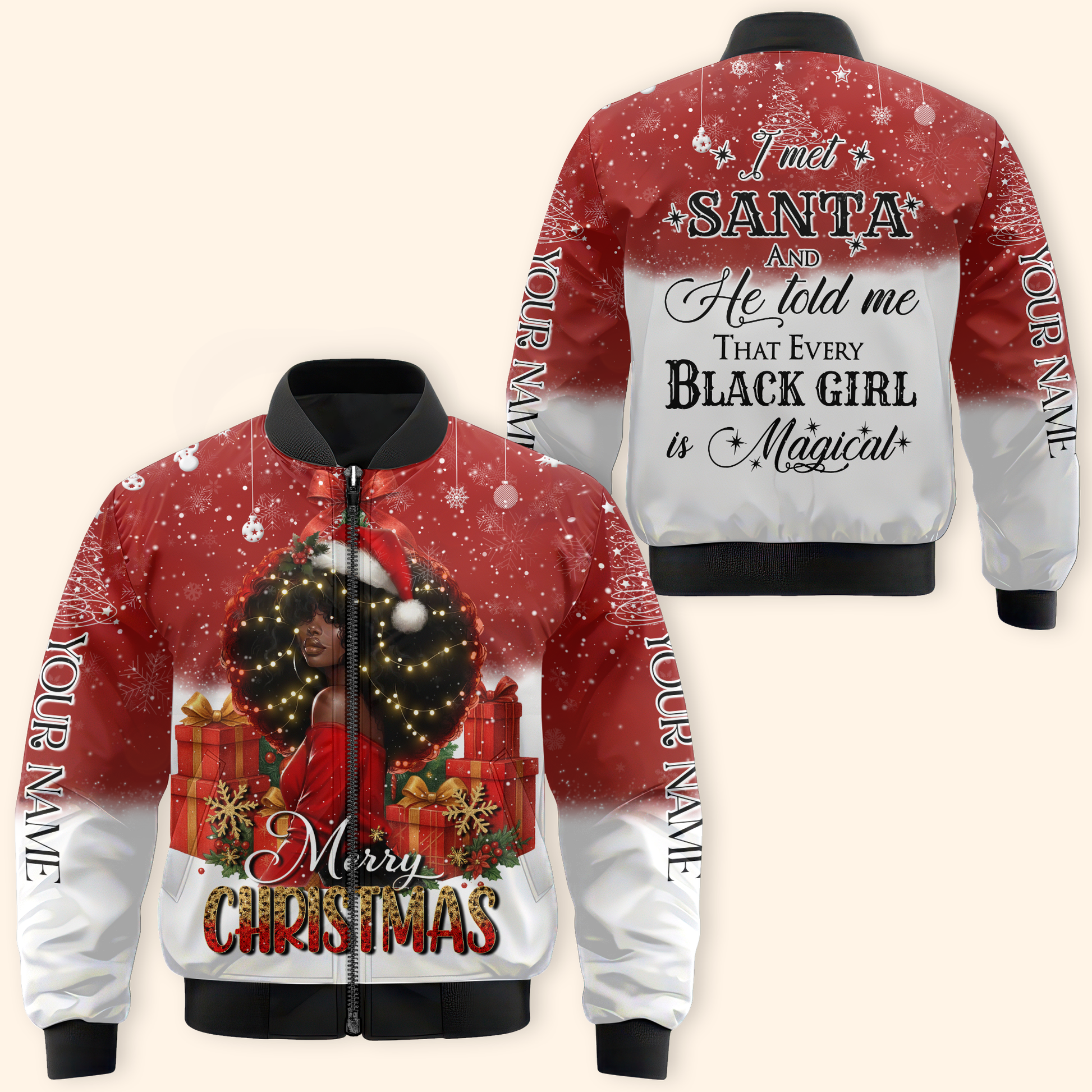 Personalized Christmas Hoodie – I Met Santa and He Told Me Every Black Girl Is Magical, Custom Choo