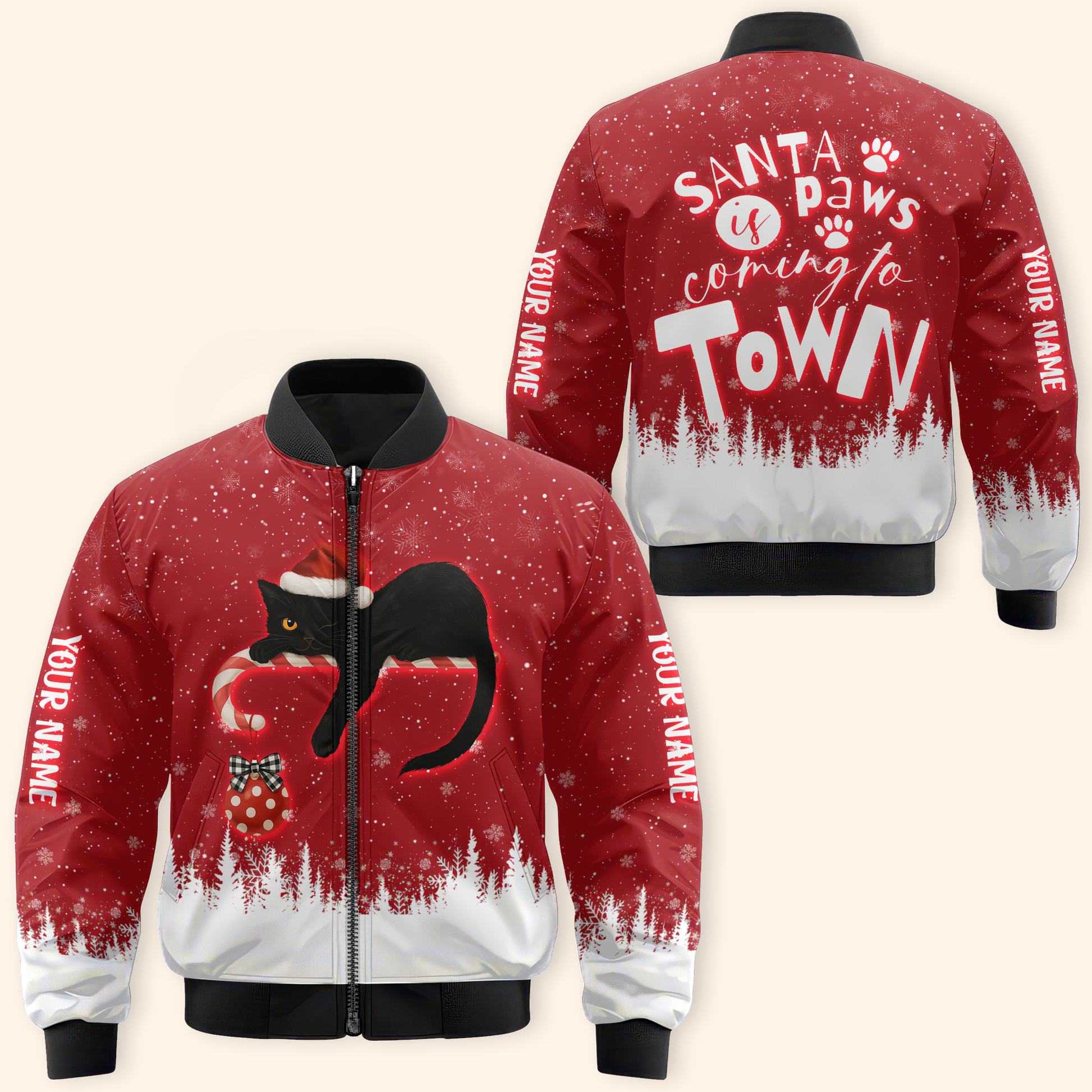 Personalized Cat Christmas Hoodie – Santa Paws Is Coming to Town, Custom Name Gift, Custom Choo
