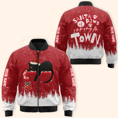 Personalized Cat Christmas Hoodie – Santa Paws Is Coming to Town, Custom Name Gift, Custom Choo