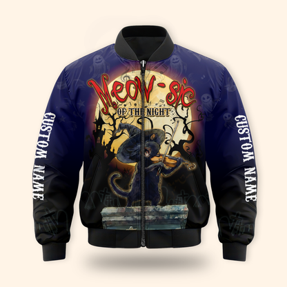 Personalized Halloween Cat Hoodie – Meow-sic of the Night Custom Name Zip Up, Custom Choo