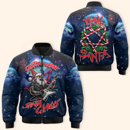 Hail Santa Hoodie – Rock Santa Claus Christmas Hoodie, Personalized Name Gift for Metal Fans
