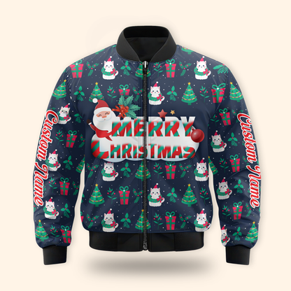 Merry Christmas Hoodie – Cute Holiday Zip Up with Santa and Gifts
