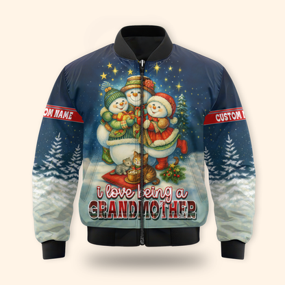Personalized Christmas Hoodie – I Love Being a Grandmother, Snowman Family Zip Up Gift, Custom Choo