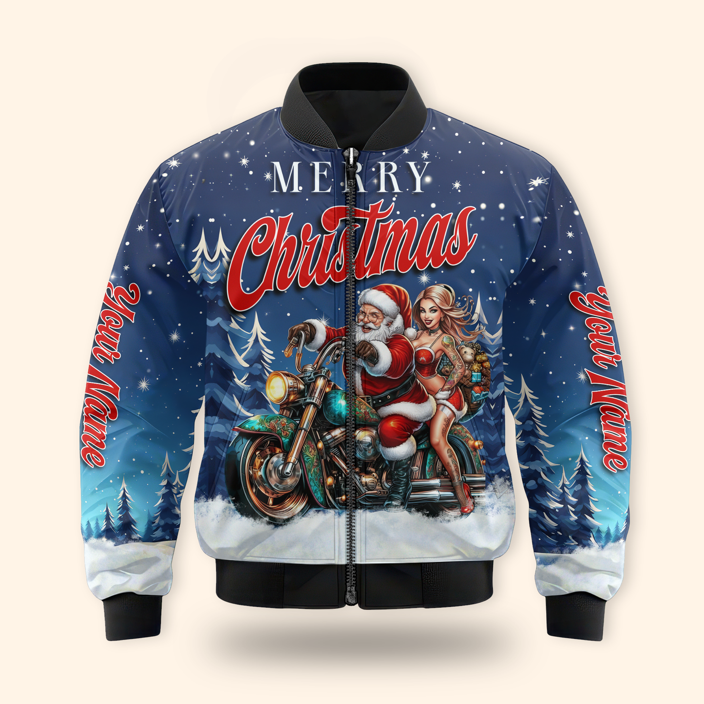 Santa Biker Christmas Hoodie – Merry Christmas Motorcycle Hoodie, Personalized Name Gift