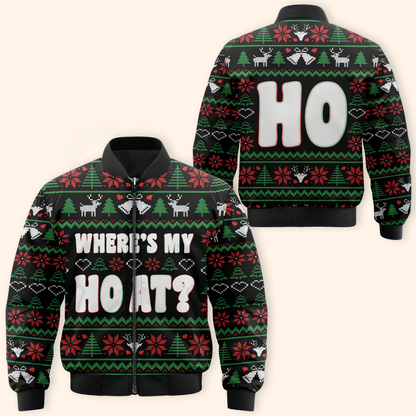 Funny Christmas Hoodie – Where’s My Ho At, Ugly Sweater Style Zip Up, Holiday Party Hoodie Gift for Men Women