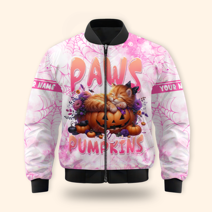 Paws & Pumpkins Cat Hoodie – Personalized Halloween Zip Up Jacket for Pet Lovers, Custom Choo