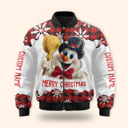 Merry Christmas Snowman Hoodie – Cute Plaid Red Winter Zip Up