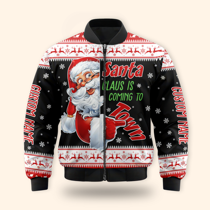 Santa Claus Is Coming to Town Hoodie – Personalized Christmas Hoodie, Funny Holiday Zip Up