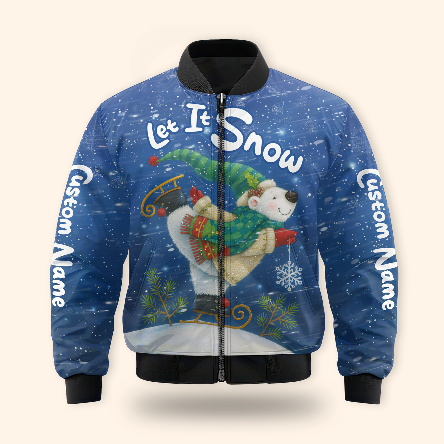 Personalized Let It Snow Hoodie – Cute Polar Bear Christmas Zip Up
