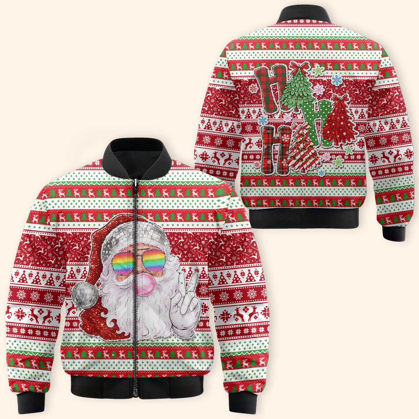 Disco Santa Christmas Hoodie – Funny Rainbow Glasses Design, Ugly Christmas Zip Up, Custom Choo