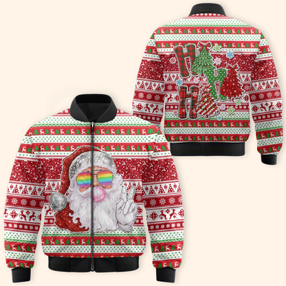Disco Santa Christmas Hoodie – Funny Rainbow Glasses Design, Ugly Christmas Zip Up, Custom Choo