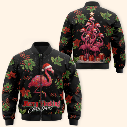 Merry Flocking Christmas Hoodie – Funny Flamingo Holiday Zip Up