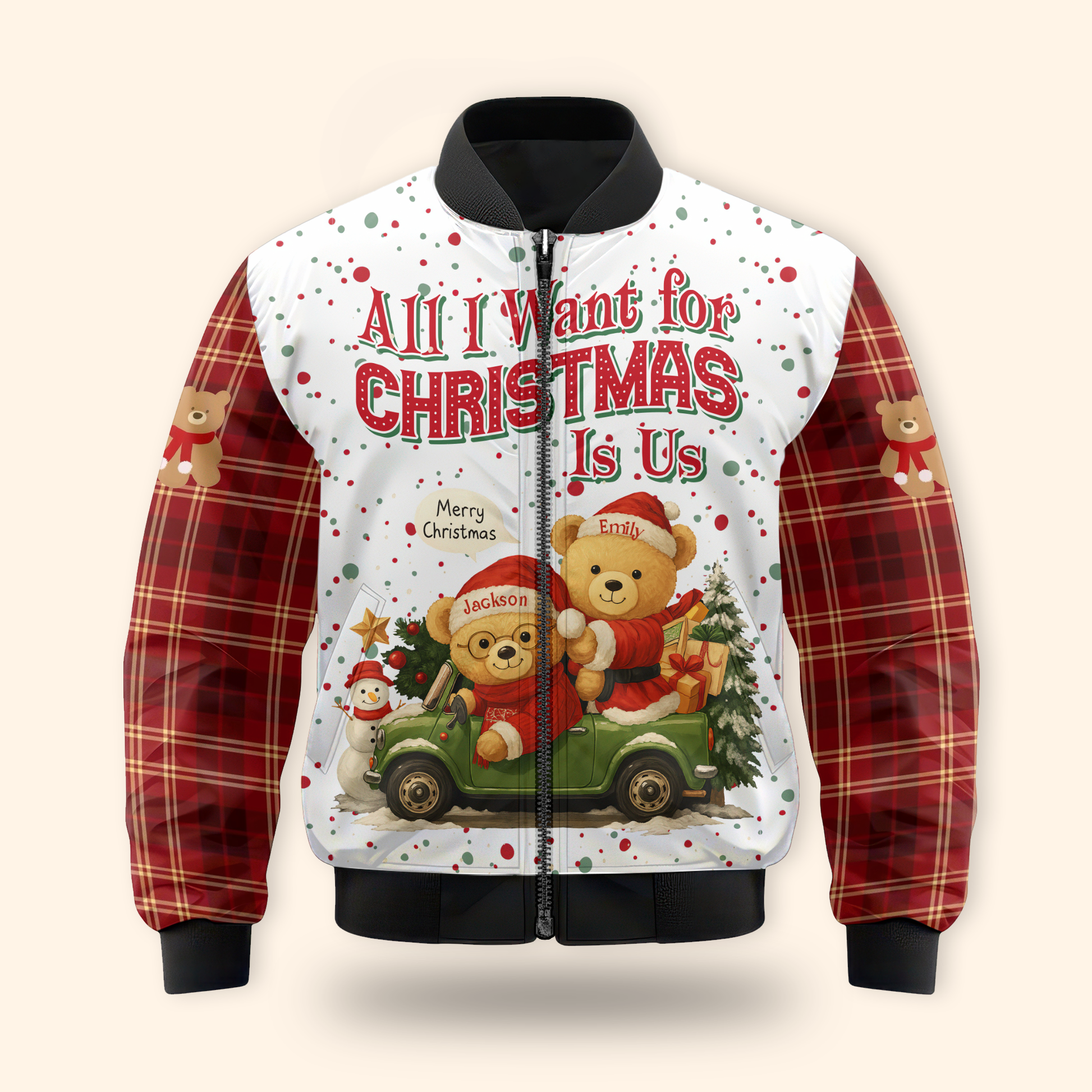 Personalized Teddy Bear Christmas Hoodie – All I Want for Christmas Is Us, Custom Name Gift, Custom Choo