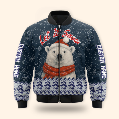 Let It Snow Hoodie – Cute Polar Bear Christmas Hoodie, Personalized Name Winter Gift