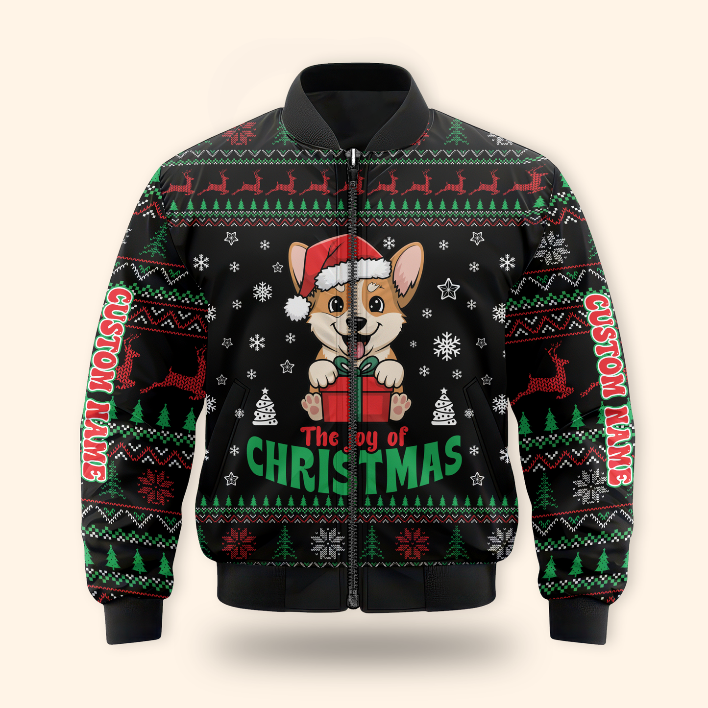 Personalized Corgi Christmas Hoodie – The Joy of Christmas Zip Up