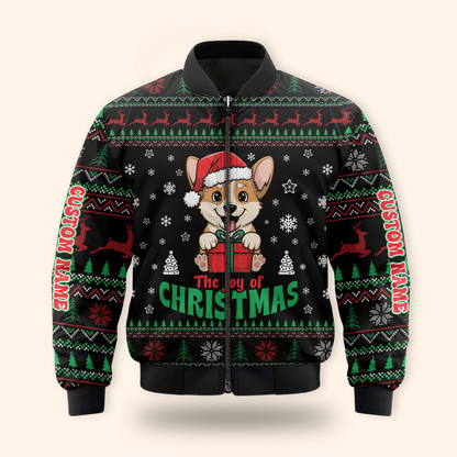 Personalized Corgi Christmas Hoodie – The Joy of Christmas Zip Up