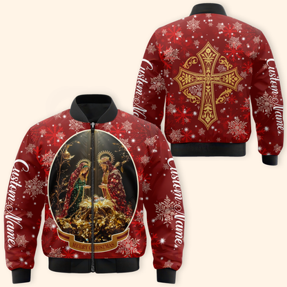 Christian Christmas Hoodie – Nativity Scene and Gold Cross Design, Personalized Faith Gift