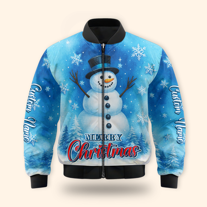 Merry Christmas Snowman Hoodie – Cute Blue Winter Zip Up