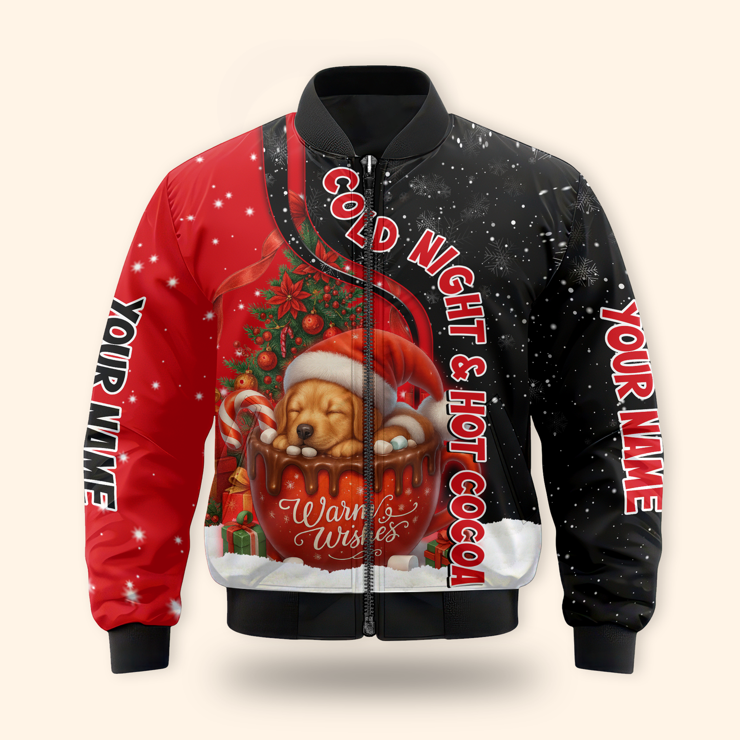 Personalized Hot Cocoa Hoodie – Cold Night Warm Wishes Christmas Zip Up