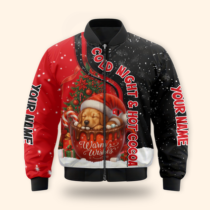 Personalized Hot Cocoa Hoodie – Cold Night Warm Wishes Christmas Zip Up