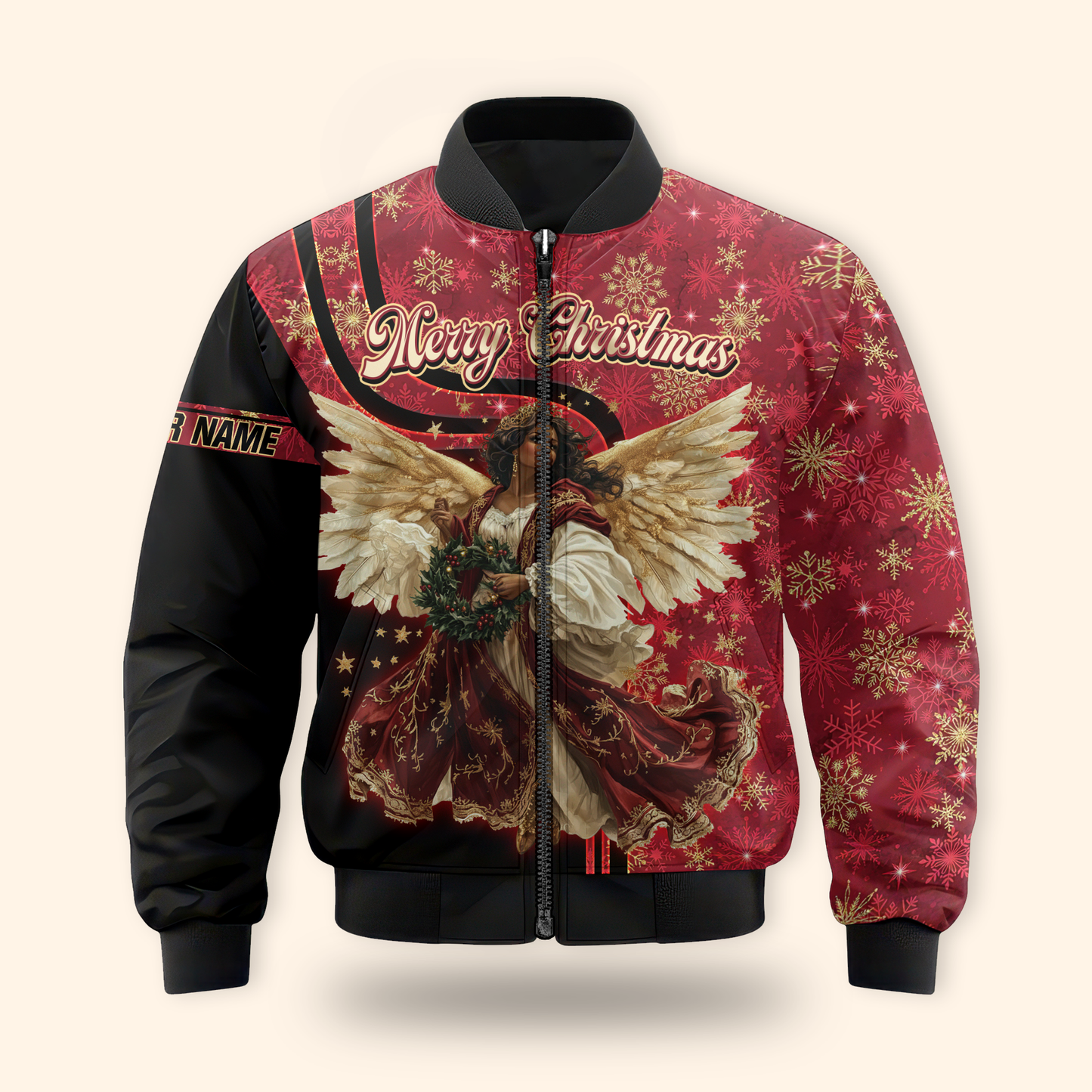 Christmas Angel Hoodie – Merry Christmas Zip Up, Elegant Angel Wings Holiday Sweater