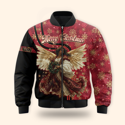 Christmas Angel Hoodie – Merry Christmas Zip Up, Elegant Angel Wings Holiday Sweater
