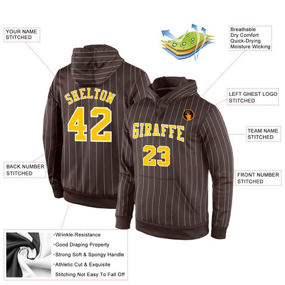 Custom Stitched Brown White Pinstripe Gold-White Sports Pullover Sweatshirt Hoodie