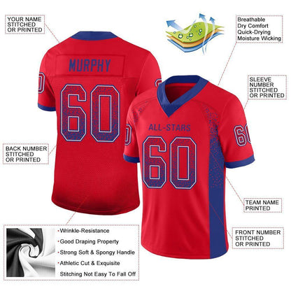 Custom Red Royal-White Drift Fashion Football Jersey