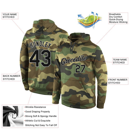 Custom Stitched Camo Black-Gray Sports Pullover Sweatshirt Salute To Service Hoodie