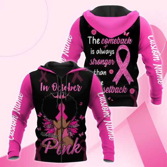 Personalized In October We Wear Pink Black Queen - Breast Cancer Awareness Shirt, Custom Choo