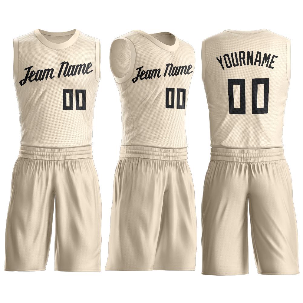 Custom Cream Black Round Neck Basketball Uniform Jersey