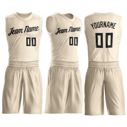 Custom Cream Black Round Neck Basketball Uniform Jersey